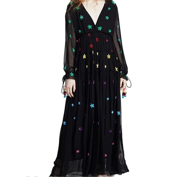 Rococo Sand Etoile Sequined Star Tiered Embellished Ruffles Chiffon Maxi Dress - Picture 1 of 7